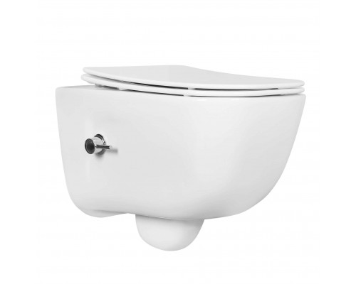 AQ2012B-00 ДИВА Унитаз подвесной безободковый с функцией биде (смеситель в компл) 510350360мм, тонкое сиденье soft-close, крепеж AQ2012B-00