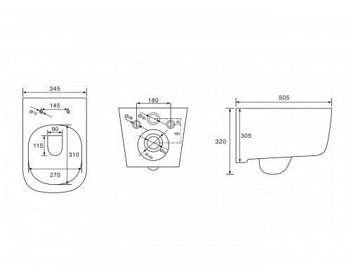 AQ2012B-00 ДИВА Унитаз подвесной безободковый с функцией биде (смеситель в компл) 510350360мм, тонкое сиденье soft-close, крепеж AQ2012B-00