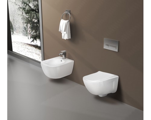 AQ2012B-00 ДИВА Унитаз подвесной безободковый с функцией биде (смеситель в компл) 510350360мм, тонкое сиденье soft-close, крепеж AQ2012B-00