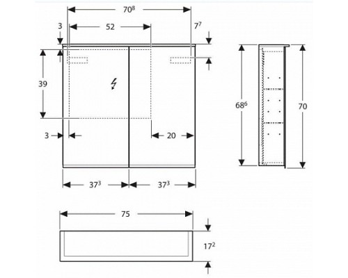 500.206.00.1 Option PLUS Зеркальный шкафчик с подсветкой 750х700х150 мм 500.206.00.1