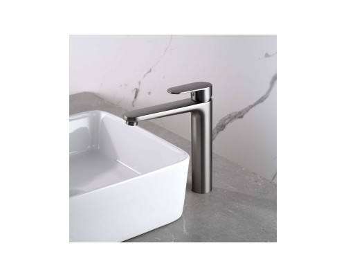 AQ1804BGM НИКА смеситель для раковины высокий 190 без донного клапана, оружейная сталь AQ1804BGM