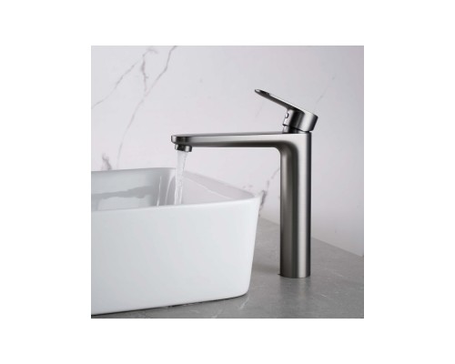 AQ1804BGM НИКА смеситель для раковины высокий 190 без донного клапана, оружейная сталь AQ1804BGM