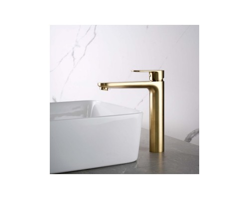 AQ1804BG НИКА смеситель для раковины высокий 190 без донного клапана, шлиф.золото AQ1804BG