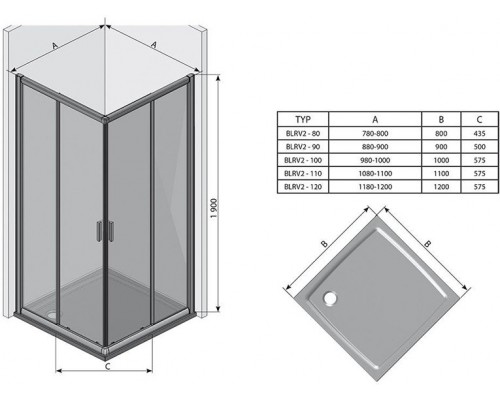 BLRV2K-80 дверь для комбинации с дверью блестящий + стекло Транспарент 1XV40C00Z1
