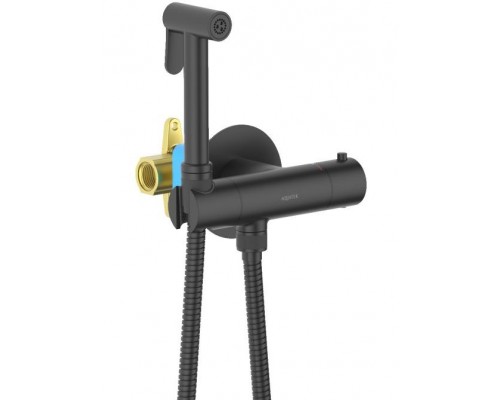 AQ1027MB ОБЕРОН комплект для гигиенического душа термостатический встроенный (смеситель + гигиеническая лейка + шланг), матовый черный AQ1027MB