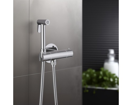 AQ1027MB ОБЕРОН комплект для гигиенического душа термостатический встроенный (смеситель + гигиеническая лейка + шланг), матовый черный AQ1027MB