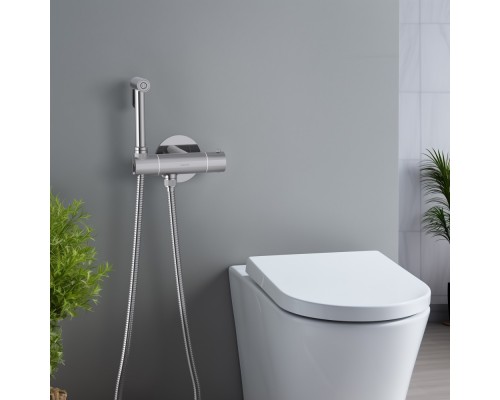 AQ1027MB ОБЕРОН комплект для гигиенического душа термостатический встроенный (смеситель + гигиеническая лейка + шланг), матовый черный AQ1027MB