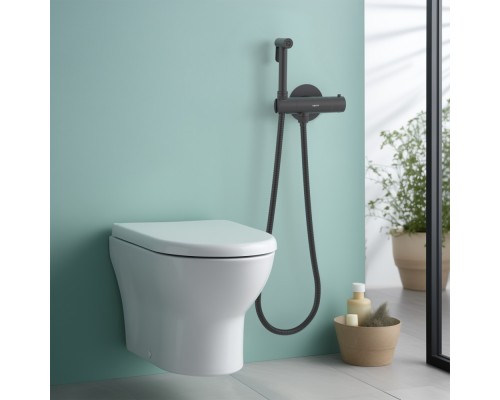 AQ1027MB ОБЕРОН комплект для гигиенического душа термостатический встроенный (смеситель + гигиеническая лейка + шланг), матовый черный AQ1027MB