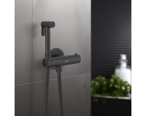AQ1027MB ОБЕРОН комплект для гигиенического душа термостатический встроенный (смеситель + гигиеническая лейка + шланг), матовый черный AQ1027MB