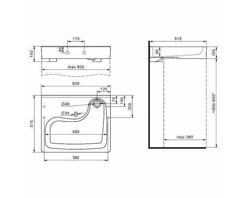 1.WH50.1.770 КЛИО Умывальник 50 см (с кронштейнами) 1.WH50.1.770