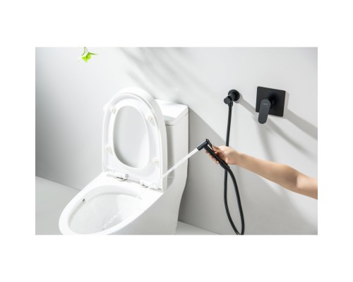 AQ1219MB ОБЕРОН набор с гигиеническим душем (смеситель + гигиеническая лейка + шланг + шланговое подсоединение с держателем), матовый черный AQ1219MB