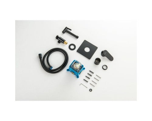 AQ1219MB ОБЕРОН набор с гигиеническим душем (смеситель + гигиеническая лейка + шланг + шланговое подсоединение с держателем), матовый черный AQ1219MB