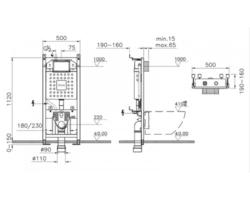762-5800-01 V12 Cистема инсталляции для унитазов, 3/6 л, глубина установки 12 см. Все крепежи в комплекте (к стене и к полу) (замена кода 742-5800-01) 762-5800-01