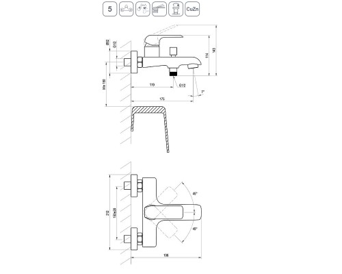 Смеситель для ванны FL 022.20/150 черный X070175