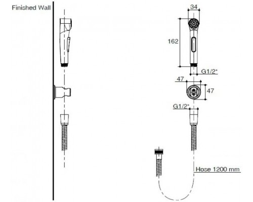 E97258-CP ELATE гигиенический ручной душ со шлангом 120 см и держателем E97258-CP