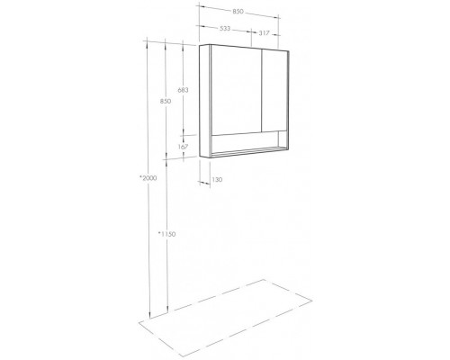 1A252302SDB20 Зеркальный шкаф Сканди 90 Белый/Дуб Верона 1A252302SDB20