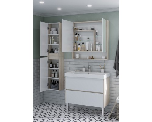 1A252302SDB20 Зеркальный шкаф Сканди 90 Белый/Дуб Верона 1A252302SDB20