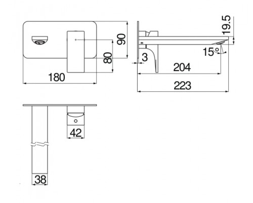 SE124198/1CR SEVEN смеситель для раковины настенный (внешняя часть) SE124198/1CR