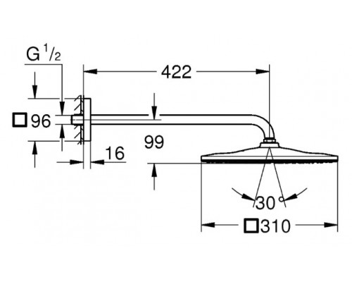 26563000 Rainshower Mono 310 Cube Верхний душ с душевым кронштейном 422 мм, 1 режим струи 26563000