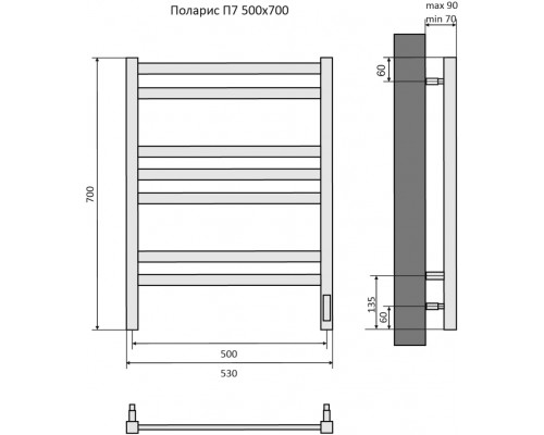 Поларис П7 500х700 электрический (quick touch) Полотенцесушитель Aquatek (черный муар) AQ EL KO0770BL