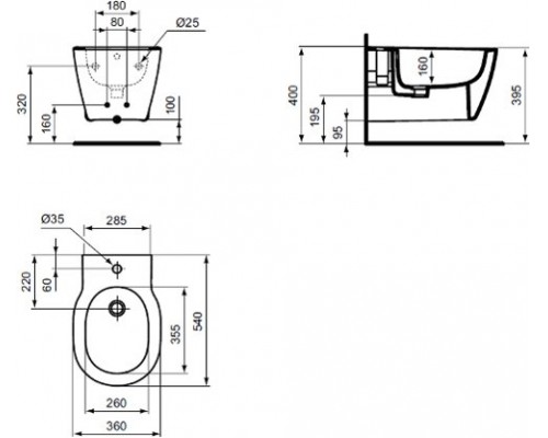 E772201 Connect Биде подвесное с полностью скрытым креплением, 1 отверстие под смеситель, с крепежом TT0299327 E772201