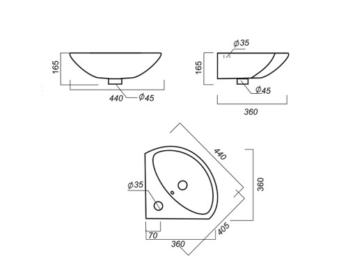 ВЕЕР Угловой умывальник ВКС Белый S1 (стар. арт. VERSAWB01) WB.CR/Veer/23-C/WHT.G/S1