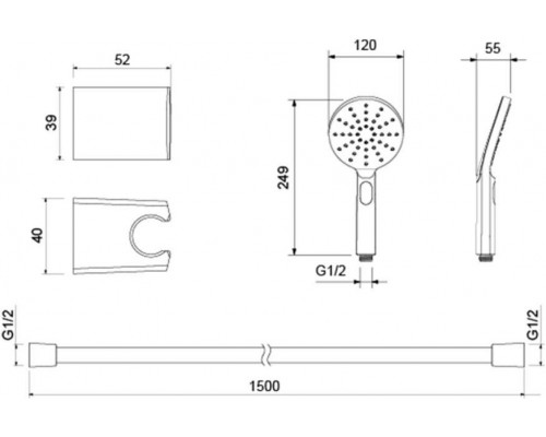 AQ2033MB ОБЕРОН душевой набор Select 120 3 jet, матовый черный AQ2033MB