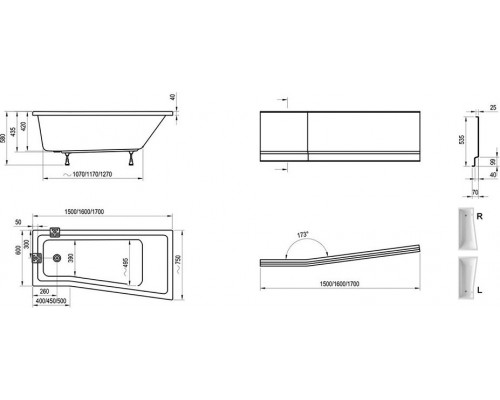 Ванна BE HAPPY II 160х75 Р белая C971000000