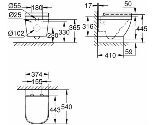 39554000 Euro Ceramic Унитаз подвесной с сиденьем для унитаза, альпин-белый 39554000