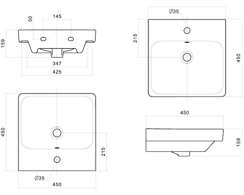1.WH50.1.630 АДРИАНА умывальник 45 см 1.WH50.1.630