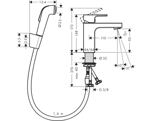71216000 HG Vernis Shape смеситель для раковины с гигиеническим душем 71216000