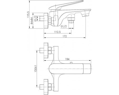 LM5914CWALLEGROСмеситель для ванны с коротким изливом, хром/белый LM5914CW