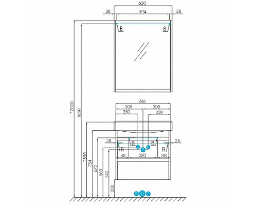 1A2488K0NT010 Набор: 1A248801NT010 Тумба-умывальник Нортон 65/ 1WH302501 раковина Беверли 65 1A2488K0NT010