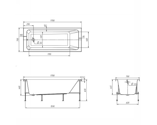 248658000 LEON акриловая ванна прямоугольная 1700x700 мм, белый 248658000