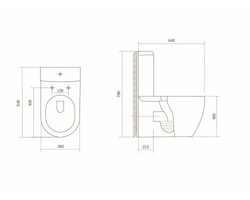 AQ1363B-00 БЕТТА Унитаз напольный безободковый с бачком 640365790мм, горизонтальный выпуск, тонкое сиденье с механизмом плавного закрывания, крепеж AQ1363B-00