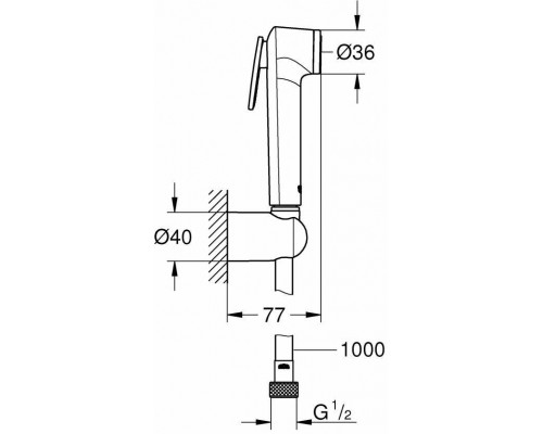 26352000 Tempesta-F Trigger Spray 30 Душевой набор I (круглый ручной душ, настенный держатель, шланг 1000 мм), хром 26352000