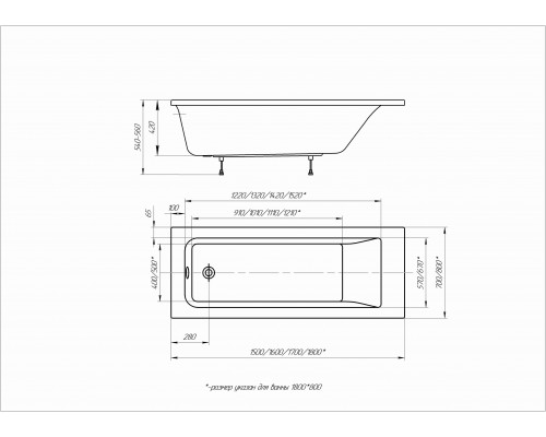 Ванна Калибри прямоугольная 17070см KL170-0000001
