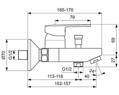 BA279AA LOGIK Смеситель для ванны душевой гарнитур в комплекте (душевая лейка Ø70 мм, металлический шланг 1500 мм, держатель для лейки) BA279AA