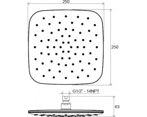 Верхний душ квадратный 250 мм 983.00 хром X07P574