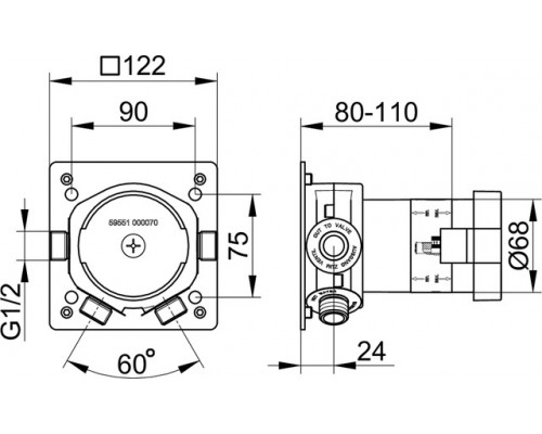 59551000070 IXMO Встраиваемая функциональная часть для однорычажного смесителя DN 15, Внутренний блок для встройки в стену 59551000070