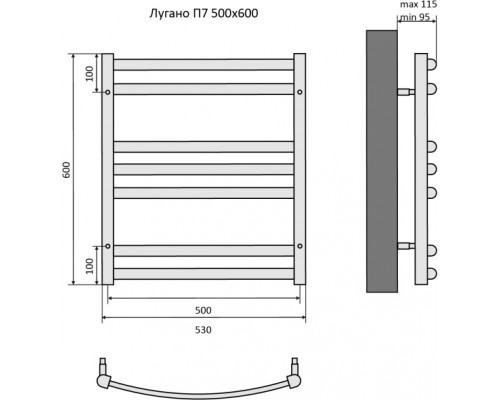Лугано П7 500х600 Полотенцесушитель Aquatek (черный муар) AQ DOC0760BL