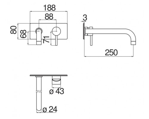 LV00198/2CR LIVE смеситель для раковины настенный LV00198/2CR