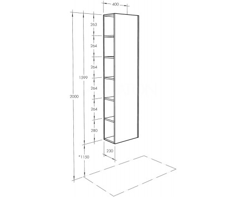 1A253403SDB20 Шкаф-колонна Сканди с зеркалом Белый/Дуб Верона 1A253403SDB20