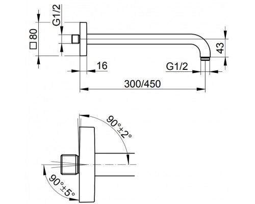 53088010402 EDITION 11 Душевой кронштейн, настенный, вылет 462мм, хром 53088010402
