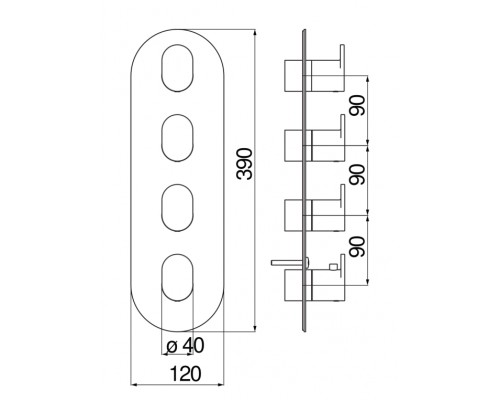 UP94104CR UP термостатический смеситель для ванны 4 выхода (внешняя часть) UP94104CR