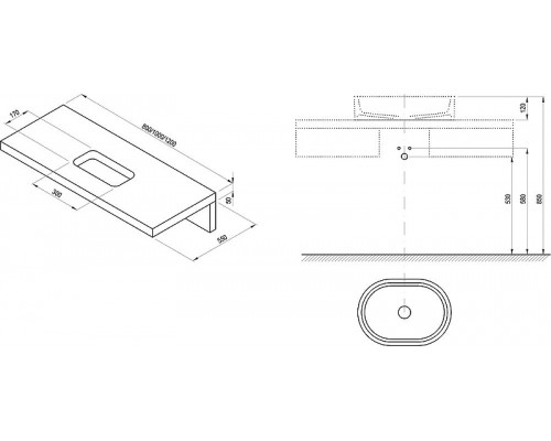 Столешница под раковину L 1200 темный орех X000000838