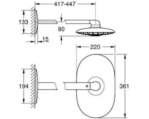 26254000 Rainshower 360 DUO Верхний душ с кронштейном 450 мм, II режима, хром 26254000