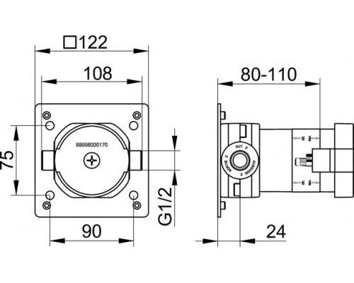 59556000170 IXMO Скрытая часть переключателя на 2 потребителя и выводом для шланга 59556000170