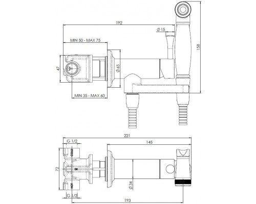 AV00610CR Комплект для гигиенического душа встроенный (смеситель + гигиеническая лейка + шланг) AV00610CR