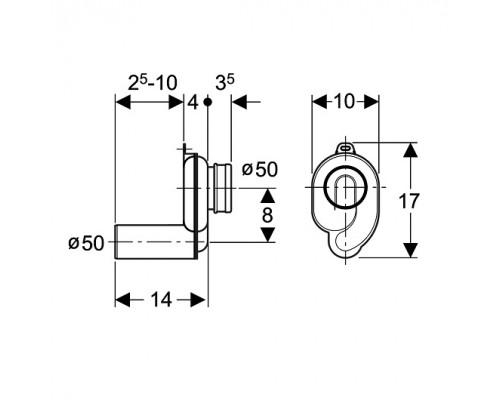 152.950.11.1 Сифон для писсуара, горизонтальный, d50 (аналог 152.983.00.1) 152.950.11.1